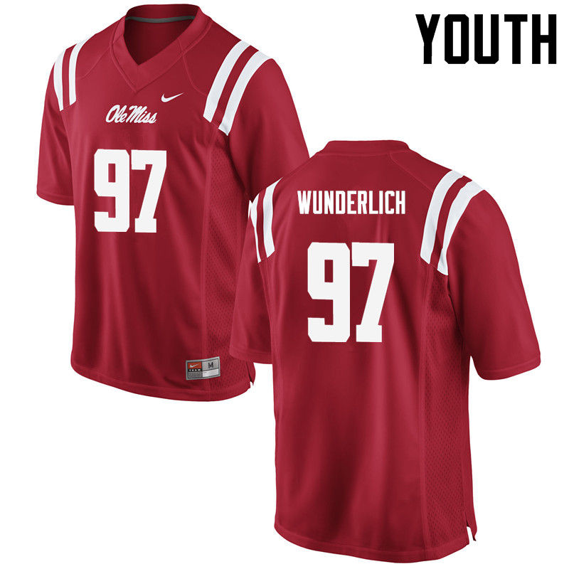 Youth Ole Miss Rebels #97 Gary Wunderlich College Football Jerseys-Red